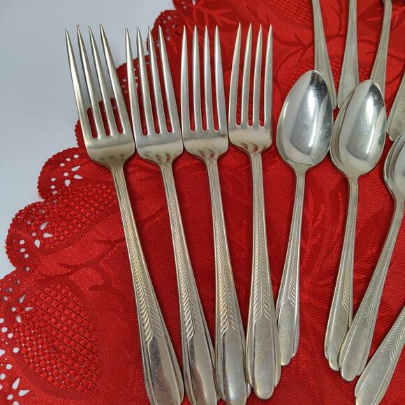 16 Forks N Spoons Vtg National Silver Plated Art Deco Wheat Stalk 12 Teaspoons - Picture 4 of 14